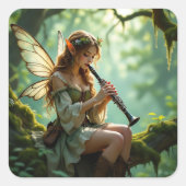 Pretty Elven Fairy Playing Clarinet Vierkante Sticker (Voorkant)