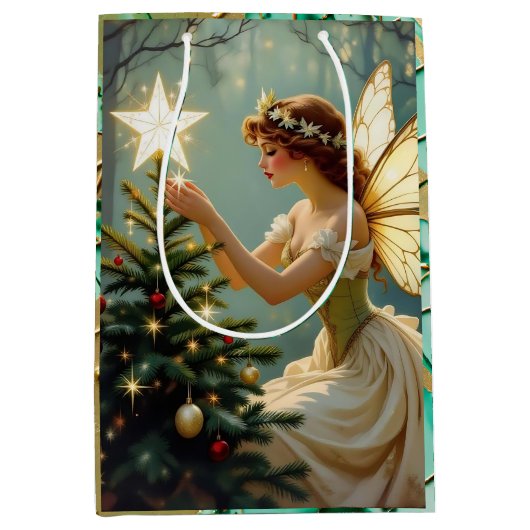 Pretty Enchanted Angel Fairy Christmas Medium Cadeauzakje (Voorkant)