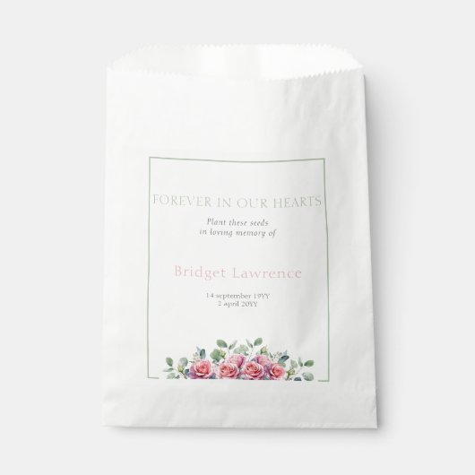 Pretty Eucalyptus Pink Roses Funeral Seed Packet Bedankzakje (Voorkant)