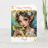Pretty  Fairy and Dragon Themed Girl's Birthday Kaart (Voorkant)