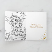 Pretty  Fairy and Dragon Themed Girl's Birthday Kaart (Binnen)