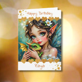 Pretty  Fairy and Dragon Themed Girl's Birthday Kaart