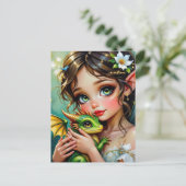 Pretty Fairy and Dragon Themed Girl's Briefkaart (Staand voorkant)