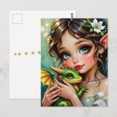 Pretty Fairy and Dragon Themed Girl's Briefkaart (Voorkant / Achterkant)