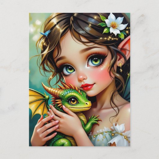 Pretty Fairy and Dragon Themed Girl's Briefkaart (Voorkant)