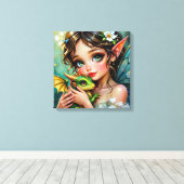 Pretty  Fairy and Dragon Themed Girl's   Canvas Afdruk (Insitu (Houten vloer))