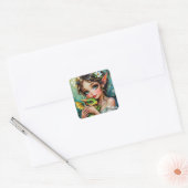 Pretty  Fairy and Dragon Themed Girl's   Vierkante Sticker (Envelop)