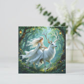 Pretty Fairy and White Deer in Enchanted Forest Kaart (Staand voorkant)