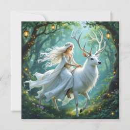 Pretty Fairy and White Deer in Enchanted Forest Kaart