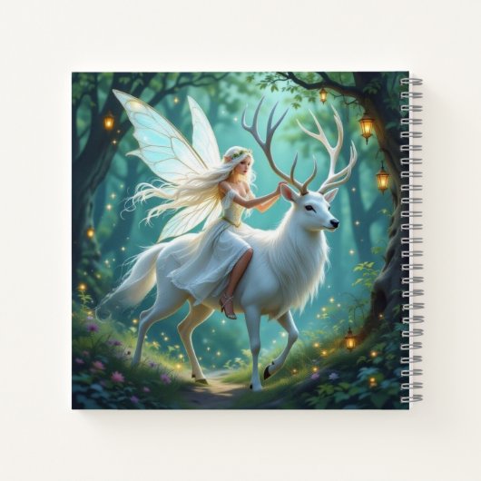 Pretty Fairy and White Deer in Enchanted Forest Notitieboek (Achterkant)