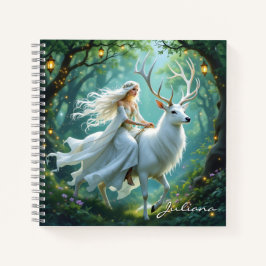 Pretty Fairy and White Deer in Enchanted Forest Notitieboek