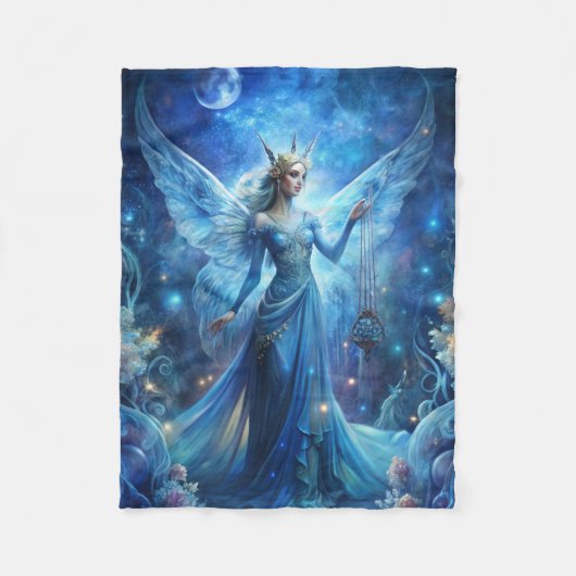 Pretty Fairy in Blue Fleece Deken (Voorkant)