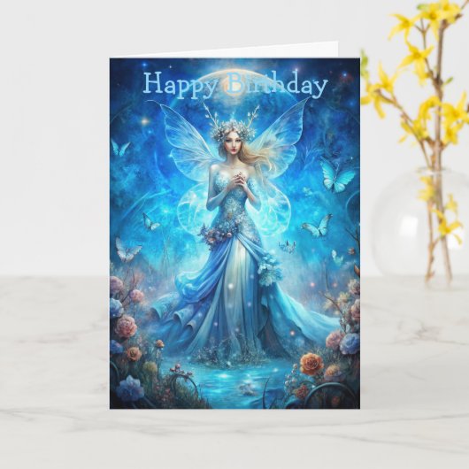 Pretty Fairy in Blue  Kaart (Gele Bloem)