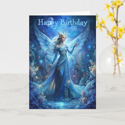 Pretty Fairy in Blue  Kaart (Gele Bloem)