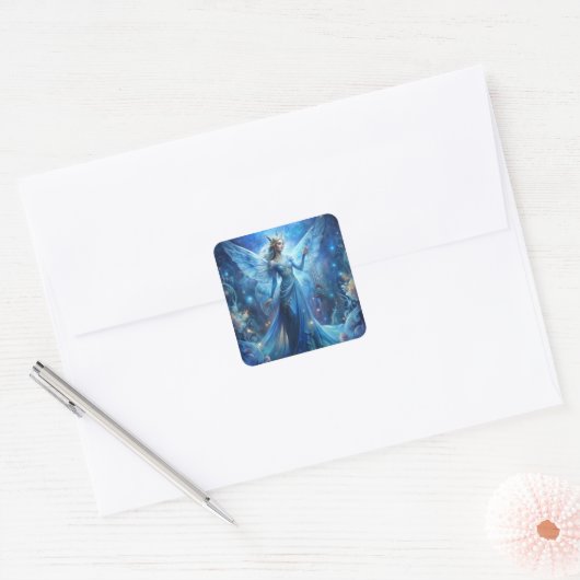 Pretty Fairy in Blue  Vierkante Sticker (Envelop)