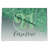 Pretty Falling Green Glitter 21st Birthday Groot Cadeauzakje (Voorkant)