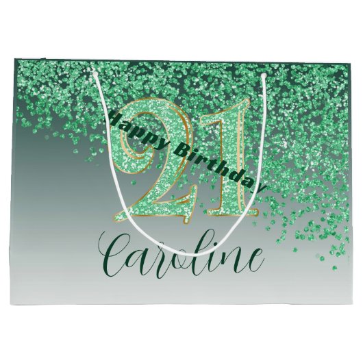 Pretty Falling Green Glitter 21st Birthday Groot Cadeauzakje (Achterkant)