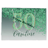 Pretty Falling Green Glitter 50th Birthday Groot Cadeauzakje (Achterkant)