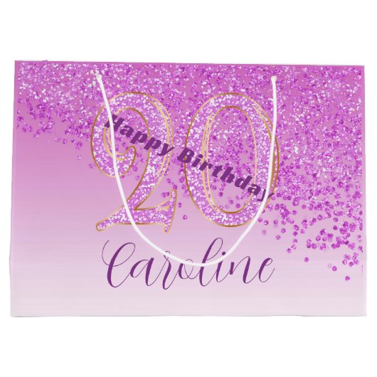 Pretty Falling Pink Glitter 20th Birthday Groot Cadeauzakje (Achterkant)