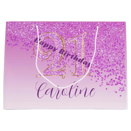 Pretty Falling Pink Glitter 21st Birthday Groot Cadeauzakje (Voorkant)