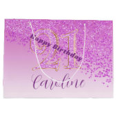 Pretty Falling Pink Glitter 21st Birthday Groot Cadeauzakje (Achterkant)