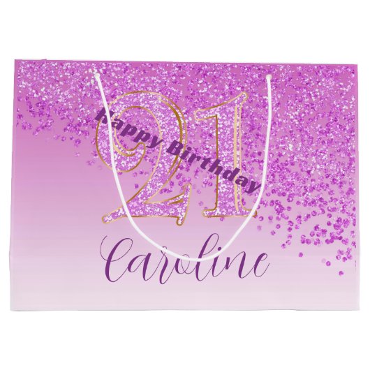 Pretty Falling Pink Glitter 21st Birthday Groot Cadeauzakje (Achterkant)