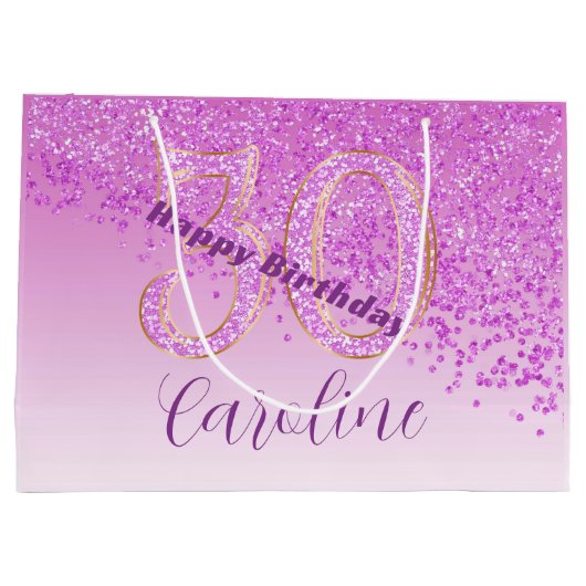 Pretty Falling Pink Glitter 30th Birthday Groot Cadeauzakje (Achterkant)