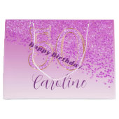 Pretty Falling Pink Glitter 50th Birthday Groot Cadeauzakje (Voorkant)