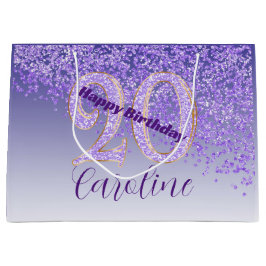 Pretty Falling Purple Glitter 20th Birthday Groot Cadeauzakje
