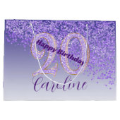 Pretty Falling Purple Glitter 20th Birthday Groot Cadeauzakje (Achterkant)
