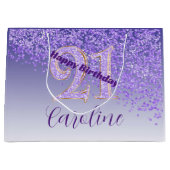 Pretty Falling Purple Glitter 21st Birthday Groot Cadeauzakje (Voorkant)