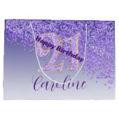 Pretty Falling Purple Glitter 21st Birthday Groot Cadeauzakje (Achterkant)