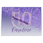 Pretty Falling Purple Glitter 50th Birthday Groot Cadeauzakje (Voorkant)