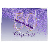 Pretty Falling Purple Glitter 50th Birthday Groot Cadeauzakje (Achterkant)