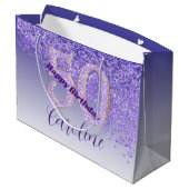Pretty Falling Purple Glitter 50th Birthday Groot Cadeauzakje (Achterkant Gekanteld)