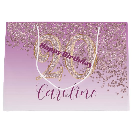 Pretty Falling Rose Gold Glitter 20th Birthday Groot Cadeauzakje (Voorkant)