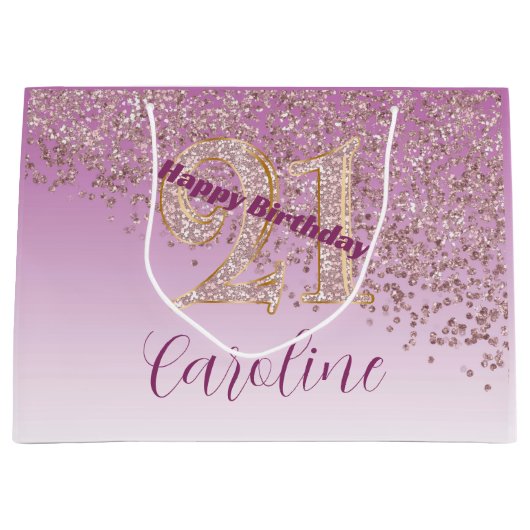 Pretty Falling Rose Gold Glitter 21st Birthday Groot Cadeauzakje (Voorkant)