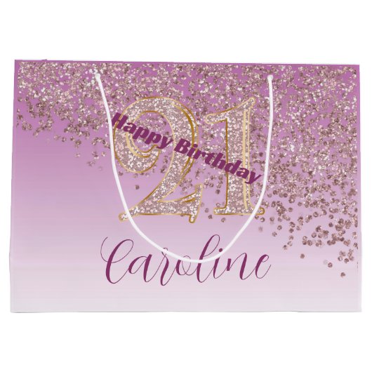 Pretty Falling Rose Gold Glitter 21st Birthday Groot Cadeauzakje (Achterkant)
