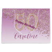 Pretty Falling Rose Gold Glitter 50th Birthday Groot Cadeauzakje (Voorkant)