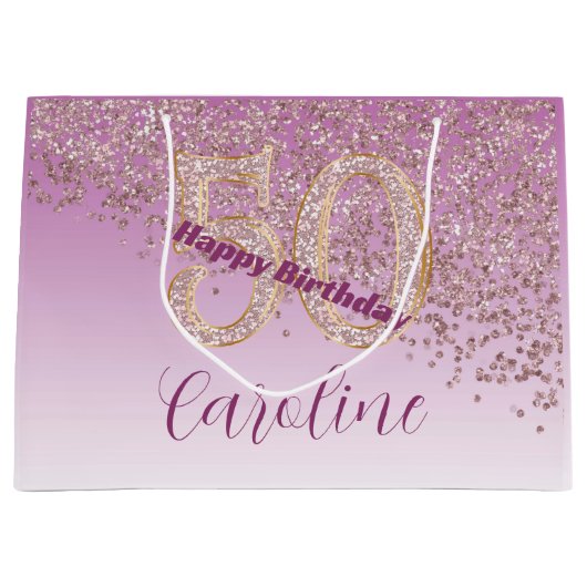 Pretty Falling Rose Gold Glitter 50th Birthday Groot Cadeauzakje (Voorkant)