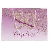 Pretty Falling Rose Gold Glitter 50th Birthday Groot Cadeauzakje (Achterkant)