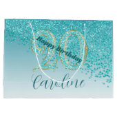 Pretty Falling Teal Blue Glitter 20th Birthday Groot Cadeauzakje (Achterkant)