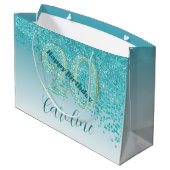 Pretty Falling Teal Blue Glitter 20th Birthday Groot Cadeauzakje (Achterkant Gekanteld)