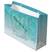Pretty Falling Teal Blue Glitter 20th Birthday Groot Cadeauzakje (Voorkant Gekanteld)