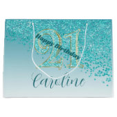 Pretty Falling Teal Blue Glitter 21st Birthday Groot Cadeauzakje (Voorkant)