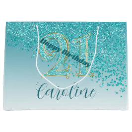 Pretty Falling Teal Blue Glitter 21st Birthday Groot Cadeauzakje