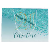Pretty Falling Teal Blue Glitter 21st Birthday Groot Cadeauzakje (Achterkant)