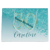 Pretty Falling Teal Blue Glitter 30th Birthday Groot Cadeauzakje (Voorkant)