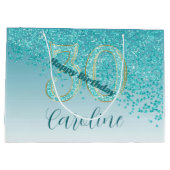 Pretty Falling Teal Blue Glitter 30th Birthday Groot Cadeauzakje (Achterkant)