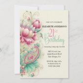 Pretty Fancy Paisley Flower 21st Birthday Kaart (Voorkant)